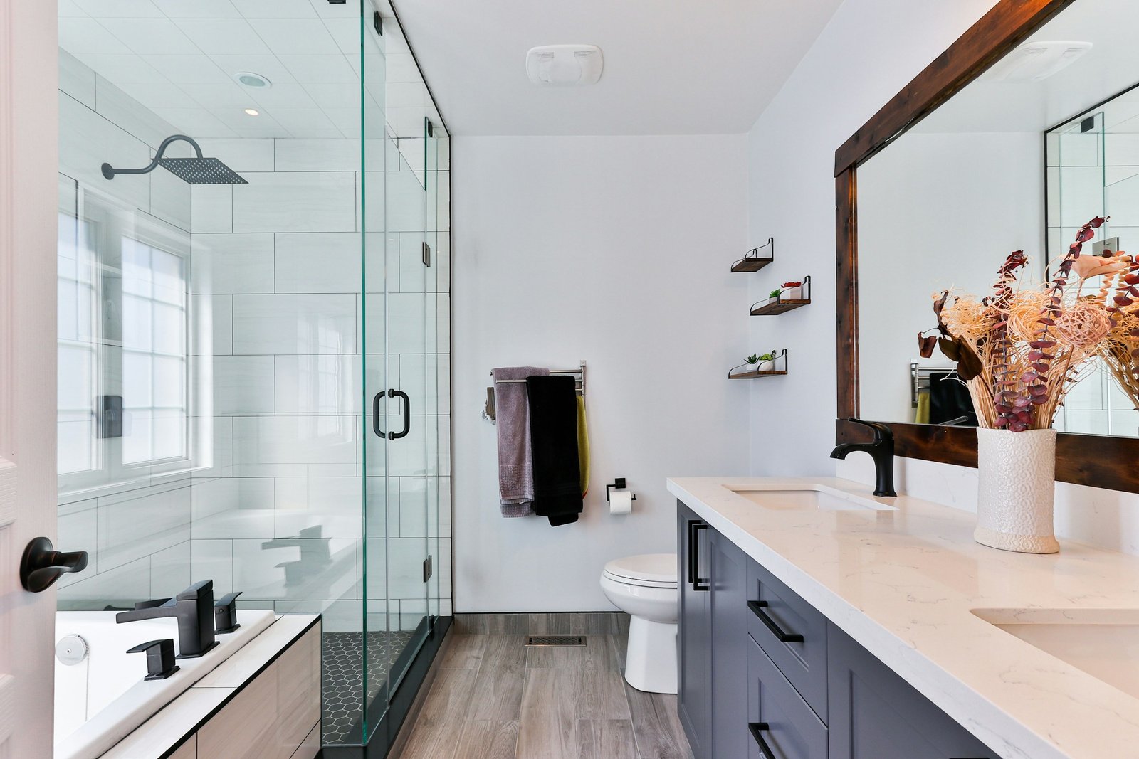 A fresh, styled bathroom with clean finishes.