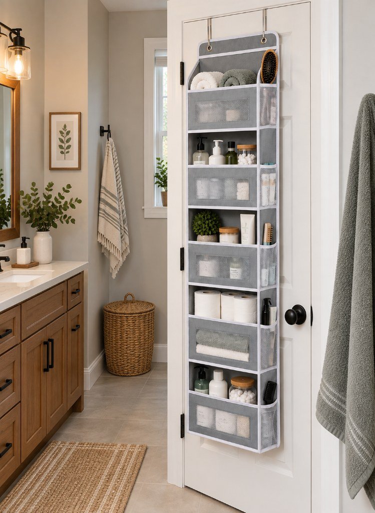 JARLINK Over the Door Organizer for Bedroom, Pantry, Bathroom, 5 Shelf Grey
