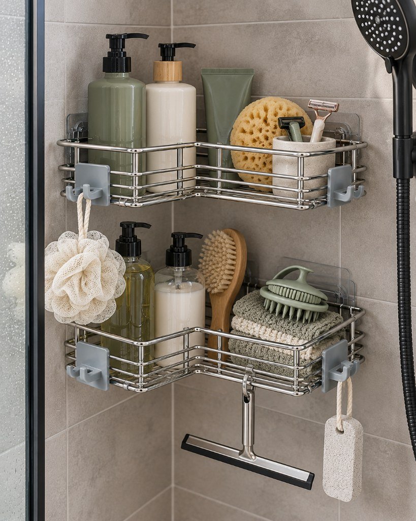 Nieifi Corner Shower Shelves, Adhesive Shower Caddy, Bathroom Organization